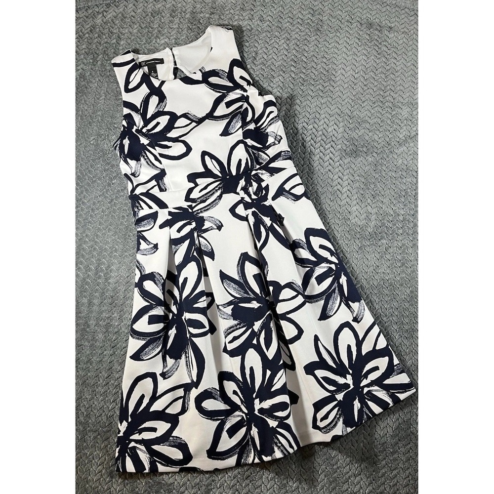 INC International Concepts Dress Womens‎ Navy Blue White Small Tropical Resort